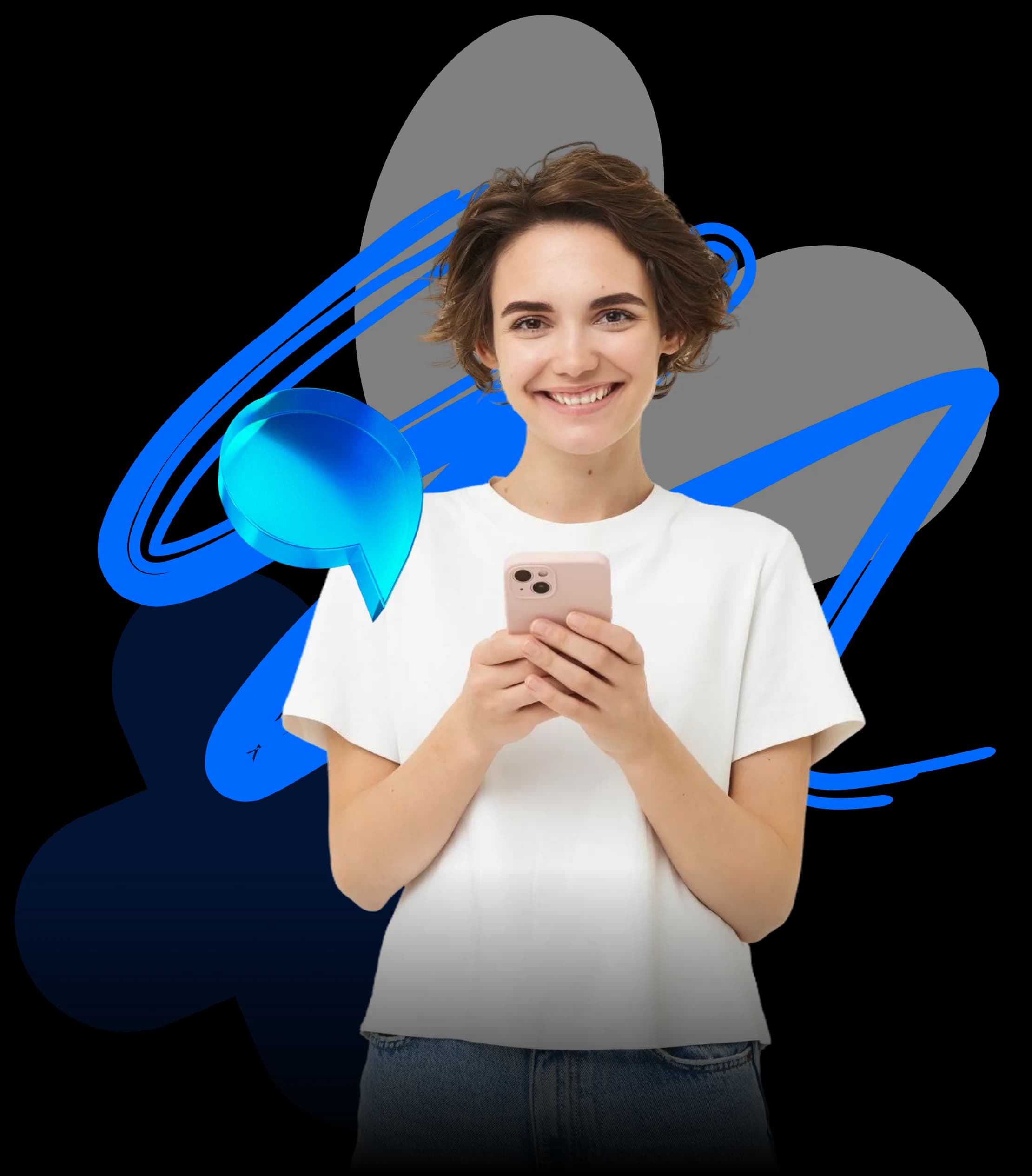 Smiling student holding a phone